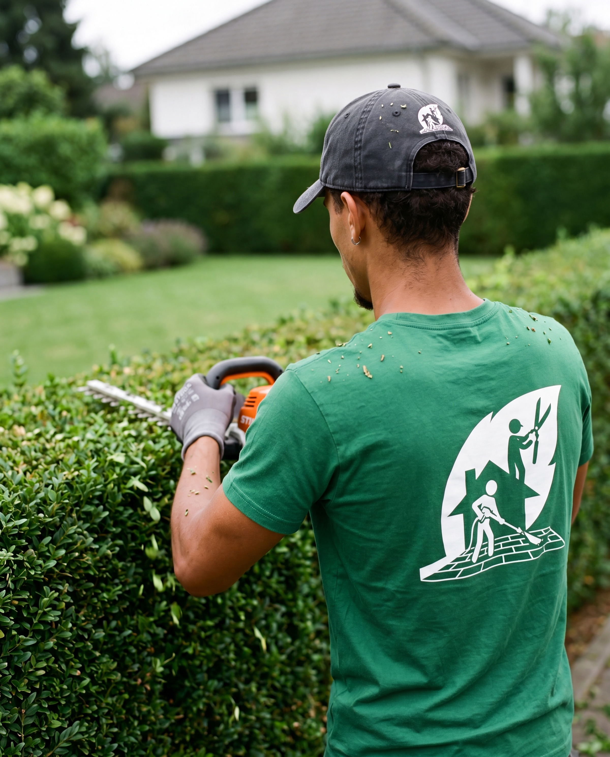 Heckenschnitt mit der Heckenschere an einer Hecke