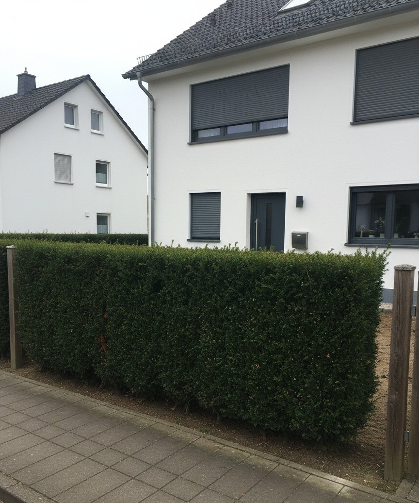 Thuja (Lebensbaum)-Hecke — nach dem Schnitt