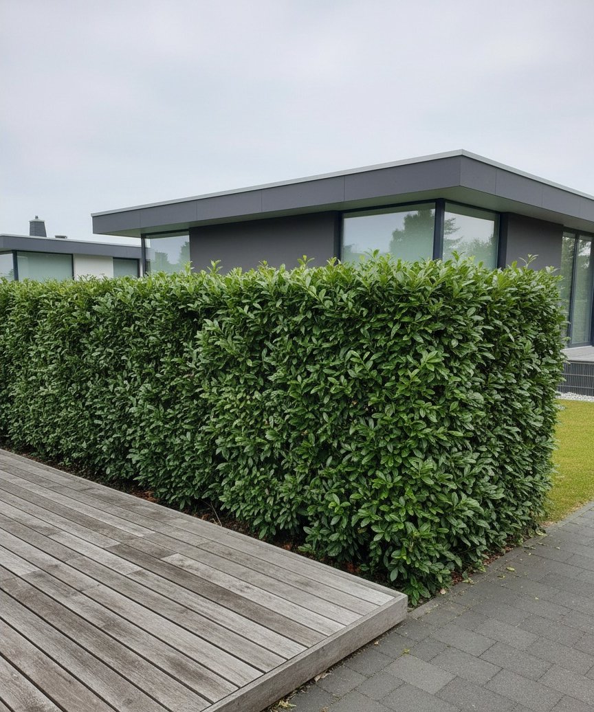 Kirschlorbeer-Hecke — nach dem Schnitt