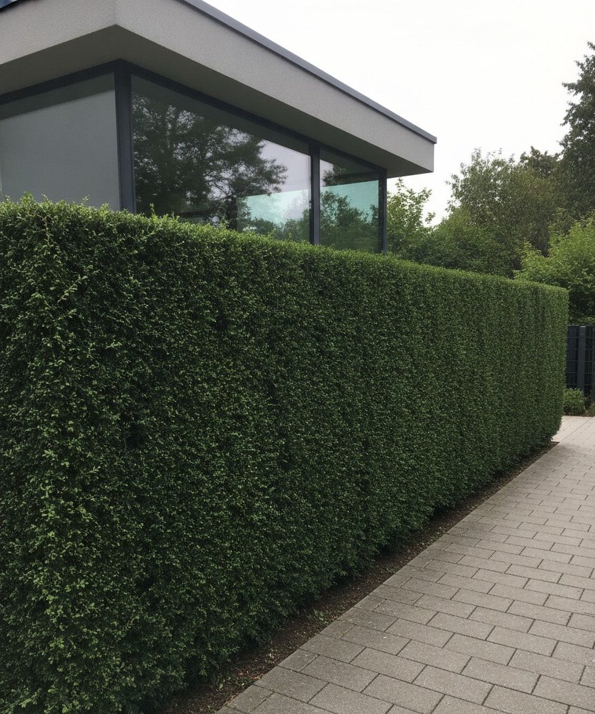 Eiben-Hecke kubisch geschnitten — nach dem Schnitt